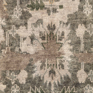 Hand-knotted wool rug featuring softly faded Oushak floral and medallion pattern in beige, gray, green, 9x12 size