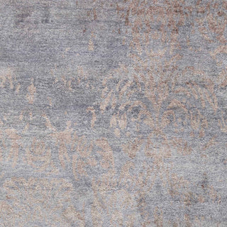 Hand-knotted wool rug featuring tonal damask pattern in blue-grey and beige, 8x10 size.