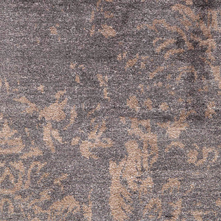 Hand-knotted wool rug featuring tonal damask pattern in charcoal and beige, large 8x10 size.