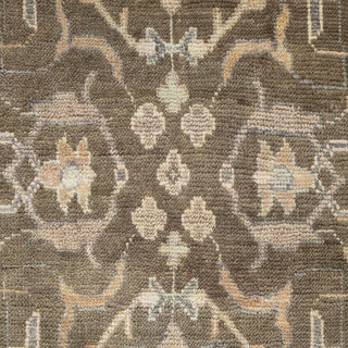 Hand-knotted wool rug featuring traditional Oushak pattern in olive, beige, gray tones, 8x10 size.