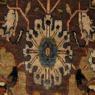 Hand-knotted wool rug featuring traditional Persian floral pattern in brown, rust, navy, and teal, 8x10.