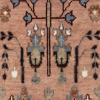 Hand-knotted wool rug featuring tree-of-life garden pattern in peach, olive, cream, blue, 8x10 size