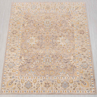 Hand-knotted wool rug in beige, taupe, gold with subtle allover floral design, 8x10 size