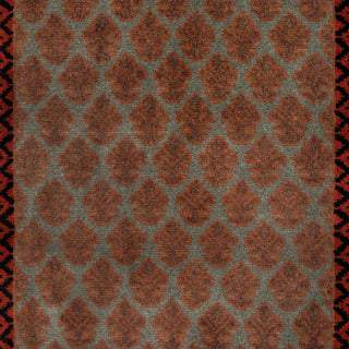 Hand-knotted wool runner featuring small boteh lattice pattern in rust and green, 2.6x8 hallway size