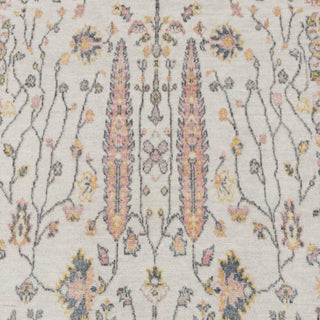 Hand-knotted wool runner rug featuring pastel floral pattern in ivory, pink, yellow, 2.5x10.