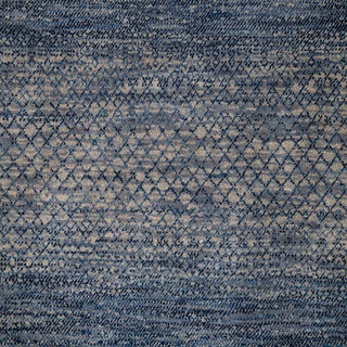 Hand-knotted wool runner rug featuring tonal Gabbeh lattice bands in deep blue, steel gray, 2.6x10 size.