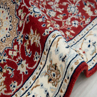 Handmade Persian red wool and silk runner rug designed for entryways, hallways, and stair