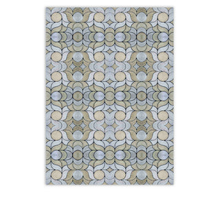Handmade abaca fiber rugs gray-blue tones with overlapping circle medallion design. Abaca fiber area rug. 