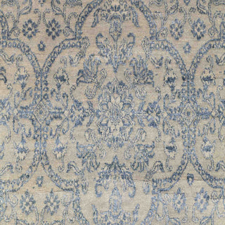 Indian damask hand-knotted rug with repeating floral motif in beige blue tones. 8x10 ft
