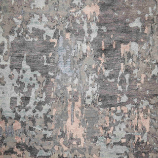 Indian distressed hand-knotted rug with bold block motif in grey rust tones. 9x12 ft