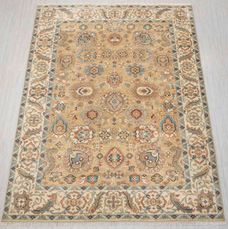 Indo-Persian hand-knotted rug in gold, beige, teal with allover floral design, 8x10 ft
