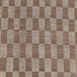 Indo-Persian hand-knotted rug with check motif in taupe beige. Easy-clean 8x10 ft area rug