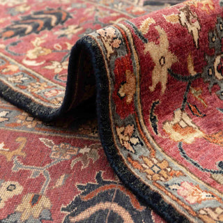 Indo-Persian style hand-knotted rug with classic floral motifs in black, burgundy, tan, and teal, room-size 8x10 area