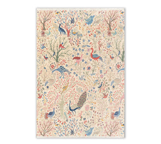 Ivory Colorful Peacock Beautiful Garden Scene Fine Handmade  Wool Rug For living room