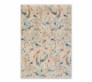 Ivory Colorful Peacock Beautiful Garden Scene Fine Quality Wool Rug For Bedroom