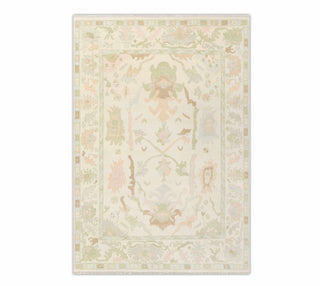 Ivory Cream Muted Look Turkish Oushak Hand Knotted Soft Quality Wool Washed Look Area Rug