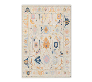 Ivory Cream Muted Look Turkish Oushak Handmade Soft Wool Area Rug