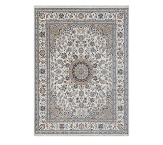 Ivory  Medallion High Quality Hand Knotted Persian Design Indo Nain Tabriz Wool Silk Rug