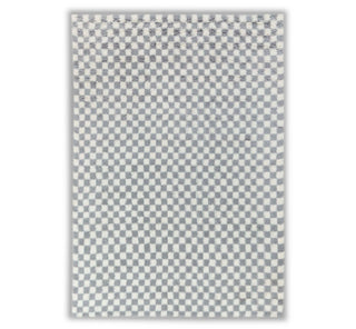 Ivory White Grey Cheque Soft Wool Rug Moroccan Beni Ourain Hand Knotted Wool Rug