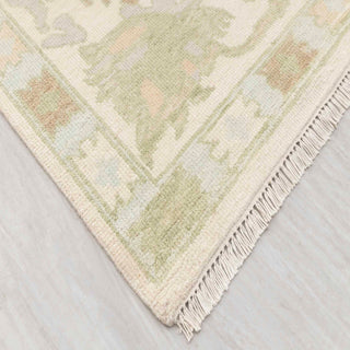 Ivory pastel Oushak wool rug, low pile 9x12 carpet ideal for light, airy living rooms and bedrooms