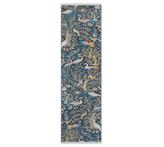2'6x15 Navy Birds Garden Fine Hand Knotted Runner Rug