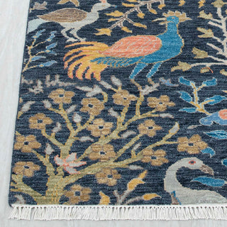 2'6x15 Navy Birds Garden Fine Hand Knotted Runner Rug