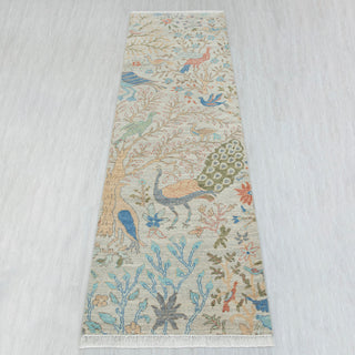2'6x8 Distressed Gray Birds Woolen Runner Rug