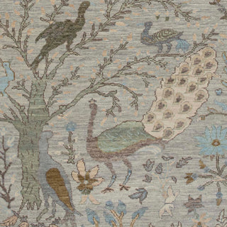 Pastel Look Traditional Botanical Bird Woolen Rug