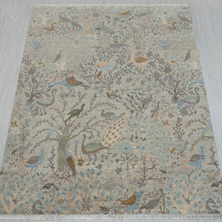 Pastel Look Traditional Botanical Bird Woolen Rug