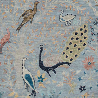 Distressed Gray Birds Peacock Fine Knotted Woolen Rug