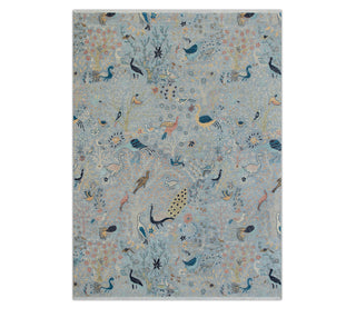 Distressed Gray Birds Peacock Fine Knotted Woolen Rug