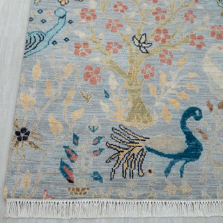 Distressed Gray Birds Peacock Fine Knotted Woolen Rug