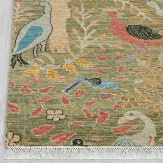 2'6x15 Green Birds Peacock Woolen Custom Size Runner Rug