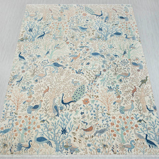 10x14 Large Area Ivory Decorative Birds Peacock Wool Rug