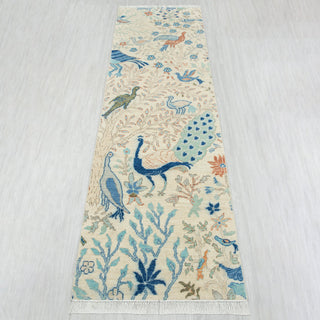 2'6x8 Ivory Paradise Garden Peacock Runner Rug