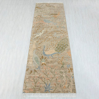 2'6x8 Distressed Hand Knotted Birds Woolen Runner Rug