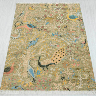5x7 Green Birds & Garden View Fine Weave Wool Rug