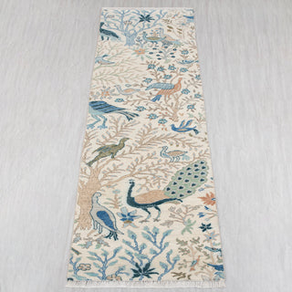 2'6x10 Ivory Paradise Garden Peacock Runner Rug