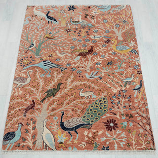 5x8 Rust Peacock Garden Hand Knotted Wool Rug