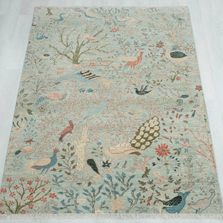 6x9 Muted Look Birds Peacock Fine Weave Wool Rug