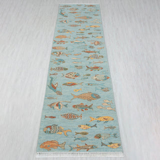 Pisces 2'6x10 Hand Knotted Fish Runner Rug