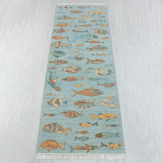 Pisces 2'6x8 Hand Knotted Fish Runner Rug