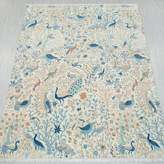 9x12 Ivory Birds Peacock Garden Woolen Area Rug