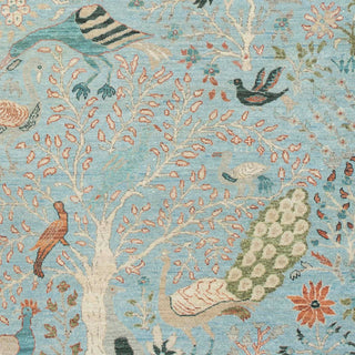 10x14 Blue Colorful Birds Tree of Life Woolen Area Rug