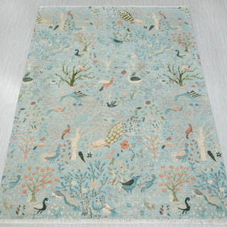 10x14 Blue Colorful Birds Tree of Life Woolen Area Rug