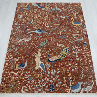 6x9 Rust Terracotta Bird & Tree of Life Area Wool Rug