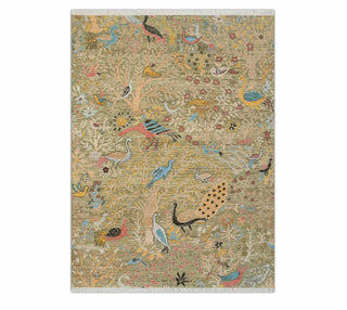6x9 Green Birds of Paradise Inspired Wool Rug