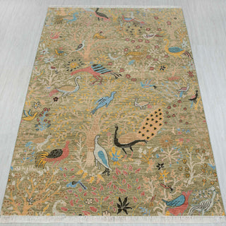 6x9 Green Birds of Paradise Inspired Wool Rug