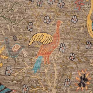 8x10 Hand Knotted Birds Peacock Motifs Wool Rug