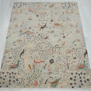 8x10 Soft Look Hand Knotted Birds Peacock Motif Wool Rug